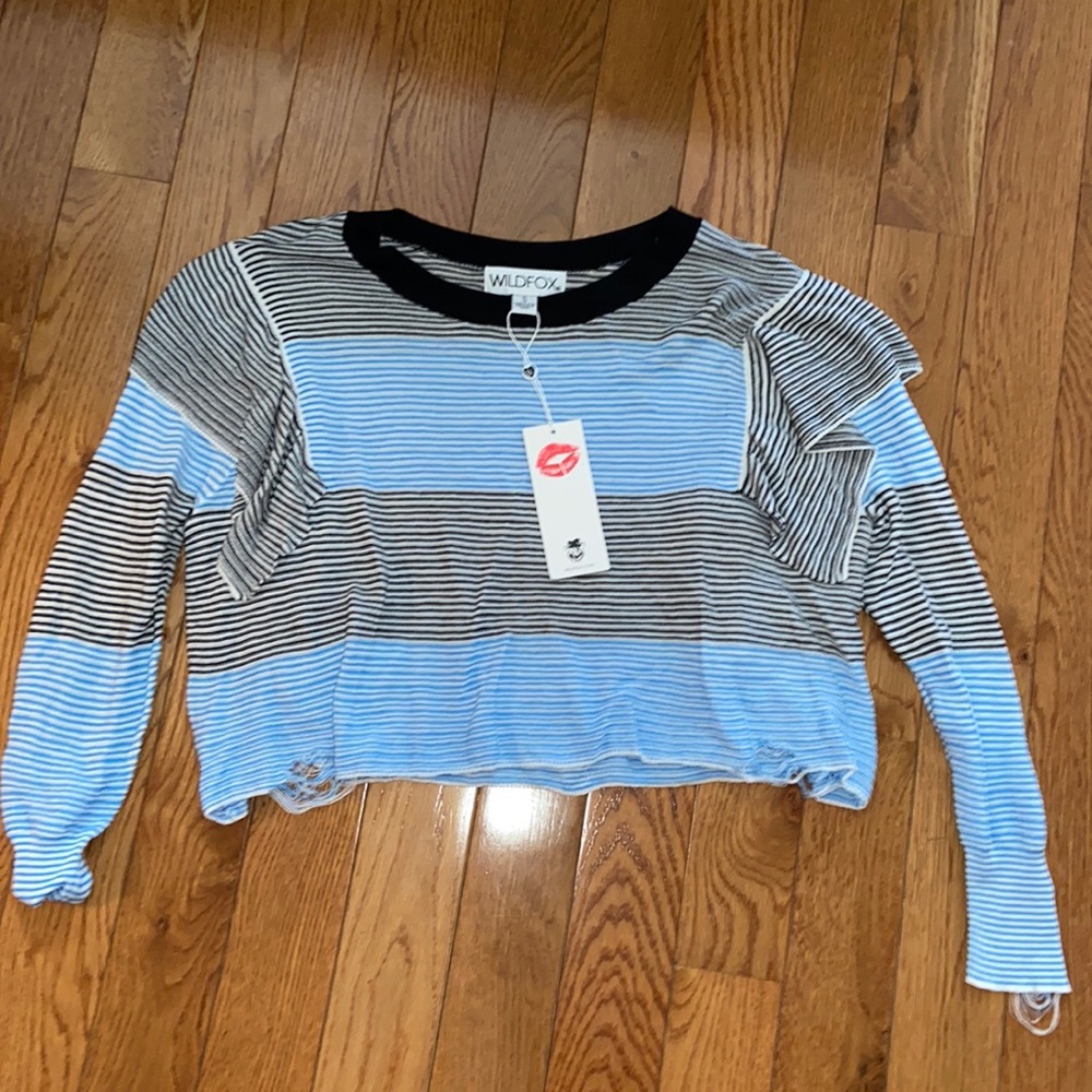 WILDFOX Aura Sweater Blue Grey Striped Oversized